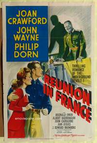 h583 REUNION IN FRANCE style D one-sheet movie poster '42 John Wayne, Joan Crawford