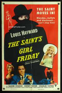 h599 SAINT'S GIRL FRIDAY one-sheet movie poster '54 they can't stop Louis Hayward!