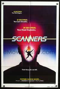 h601 SCANNERS advance one-sheet movie poster '81 David Cronenberg, in 20 seconds your head explodes!
