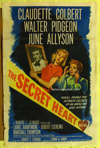 h608 SECRET HEART one-sheet movie poster '47 Claudette Colbert, Walter Pidgeon, June Allyson