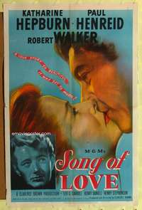 h619 SONG OF LOVE one-sheet poster '47 Katharine Hepburn, Paul Henreid as Schumann, Robert Walker