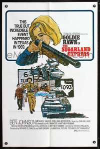 h637 SUGARLAND EXPRESS one-sheet poster '74 rare alternate artwork of Goldie Hawn by Roy Alexander!