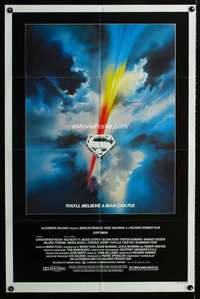 h649 SUPERMAN one-sheet movie poster '78 Christopher Reeve, best Bob Peak shield style art!