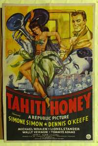 h656 TAHITI HONEY one-sheet movie poster '43 sexy artwork of Simone Simon & band!