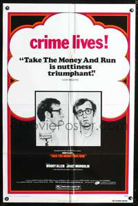 h659 TAKE THE MONEY & RUN one-sheet movie poster R70s wacky Woody Allen mugshot!