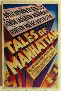 h663 TALES OF MANHATTAN one-sheet movie poster '42 cool deco text image, all-star cast!
