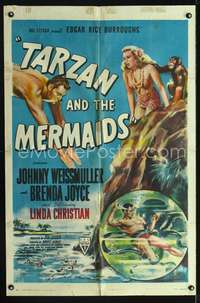 h670 TARZAN & THE MERMAIDS one-sheet movie poster '48 Johnny Weissmuller