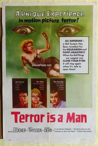 h680 TERROR IS A MAN one-sheet movie poster '59 H.G. Wells, horror!
