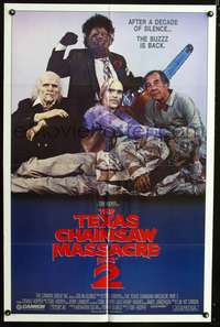 h681 TEXAS CHAINSAW MASSACRE PART 2 family style 1sh '86 Tobe Hooper horror sequel, cast portrait!
