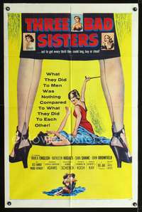 h693 THREE BAD SISTERS one-sheet movie poster '56 very bad sexy girls!