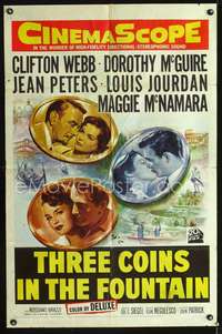 h694 THREE COINS IN THE FOUNTAIN one-sheet movie poster '54 Clifton Webb