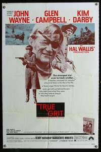 h733 TRUE GRIT one-sheet movie poster '69 John Wayne, Kim Darby, Robert Duvall