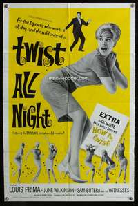 h741 TWIST ALL NIGHT one-sheet movie poster '62 sexy dancing June Wilkinson, Louis Prima
