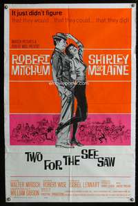 h743 TWO FOR THE SEESAW one-sheet movie poster '62 Robert Mitchum, beatnik Shirley MacLaine!