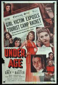 h751 UNDER AGE one-sheet movie poster '41 bad young girls used by mob to lure men!