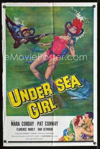 h754 UNDERSEA GIRL one-sheet movie poster '57 sexy deep sea scuba diver in peril!