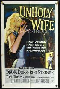 h760 UNHOLY WIFE one-sheet movie poster '57 sexy half-devil half-angel bad girl Diana Dors!