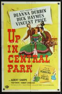 h766 UP IN CENTRAL PARK one-sheet movie poster '48 Vincent Price & Deanna Durbin in New York City!