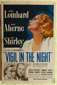 h775 VIGIL IN THE NIGHT one-sheet movie poster '40 art of Carole Lombard!