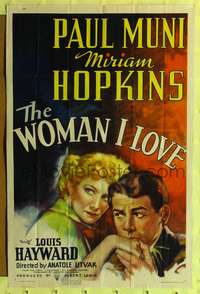 h792 WOMAN I LOVE one-sheet movie poster '37 Paul Muni, Miriam Hopkins