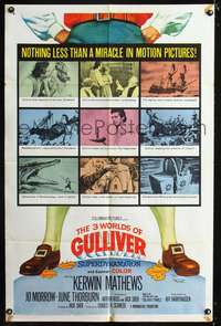m003 3 WORLDS OF GULLIVER one-sheet movie poster '60 Ray Harryhausen fantasy classic!