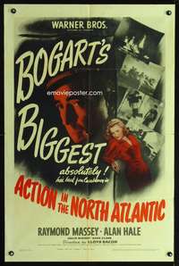 m009 ACTION IN THE NORTH ATLANTIC one-sheet movie poster '43 Humphrey Bogart