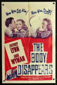 m063 BODY DISAPPEARS one-sheet movie poster '41 Jeff Lynn, Jane Wyman