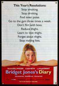 m086 BRIDGET JONES'S DIARY DS teaser one-sheet movie poster '01 Renee Zellweger, Hugh Grant