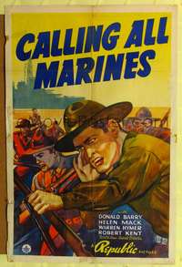 m106 CALLING ALL MARINES one-sheet poster '39 cool artwork of Don Red Barry in military uniform!