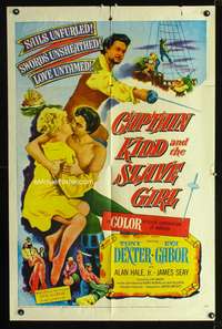 m111 CAPTAIN KIDD & THE SLAVE GIRL one-sheet movie poster '54 pirates, sails unfurled, love untamed!