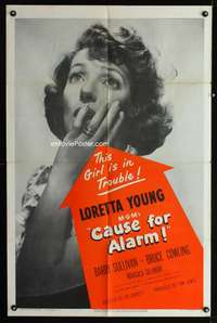 m121 CAUSE FOR ALARM one-sheet movie poster '50 Loretta Young in trouble!