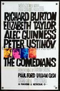 m127 COMEDIANS style A 1sheet '67 Richard Burton, Elizabeth Taylor, Alec Guinness, Peter Ustinov