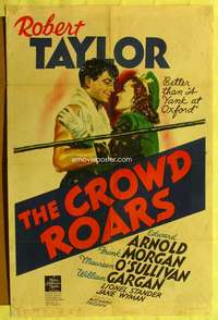 m139 CROWD ROARS style D one-sheet poster '38 boxing Robert Taylor in ring with Maureen O'Sullivan!
