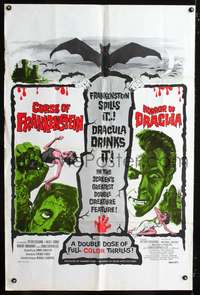 m140 CURSE OF FRANKENSTEIN /HORROR OF DRACULA 30x45 one-sheet movie poster '64