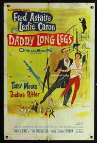 m141 DADDY LONG LEGS one-sheet movie poster '55 Fred Astaire & Leslie Caron dance!