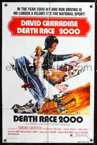 m159 DEATH RACE 2000 one-sheet movie poster '75 Roger Corman, David Carradine car racing sci-fi!