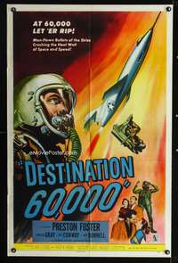 m167 DESTINATION 60,000 one-sheet movie poster '57 man-flown bullets of the skies!