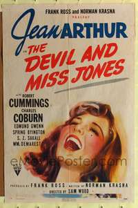 m168 DEVIL & MISS JONES one-sheet movie poster '41 great artwork of Jean Arthur!