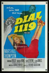 m173 DIAL 1119 one-sheet movie poster '50 sexy Virginia Field, Marshall Thompson, film noir!
