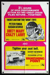 m177 DIRTY MARY CRAZY LARRY/VANISHING POINT one-sheet movie poster '75 Peter Fonda, Barry Newman