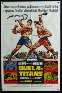 m204 DUEL OF THE TITANS one-sheet movie poster '63 Steve Hercules Reeves vs Gordon Tarzan Scott!