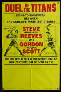 m205 DUEL OF THE TITANS style B one-sheet movie poster '63 cool Hercules vs Tarzan fight poster!!