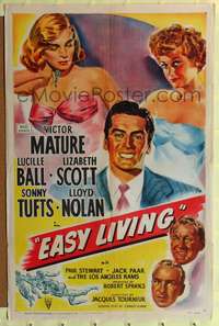 m212 EASY LIVING one-sheet movie poster '49 Lucille Ball, Victor Mature, Lizabeth Scott