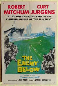 m221 ENEMY BELOW one-sheet movie poster '58 Robert Mitchum, Curt Jurgens, Dick Powell