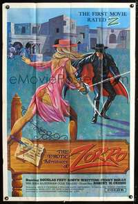 m223 EROTIC ADVENTURES OF ZORRO one-sheet movie poster '72 sexy rated Z masked hero!