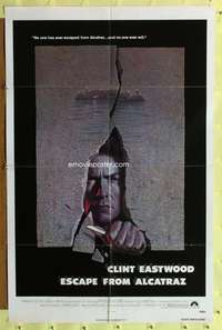 m225 ESCAPE FROM ALCATRAZ one-sheet movie poster '79 art of Clint Eastwood by Lettick!