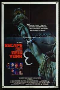 m227 ESCAPE FROM NEW YORK advance one-sheet movie poster '81 Kurt Russell, S. Watts sci-fi art!