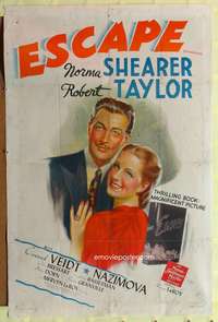 m224 ESCAPE style D one-sheet movie poster '40 Norma Shearer, Robert Taylor