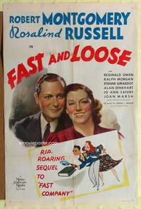 m250 FAST & LOOSE style C one-sheet movie poster '39 Robert Montgomery, Rosalind Russell