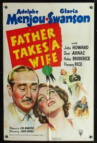 m256 FATHER TAKES A WIFE one-sheet movie poster '41 Gloria Swanson, Adolphe Menjou